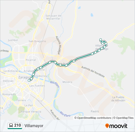 Mapa de 210 de autobús