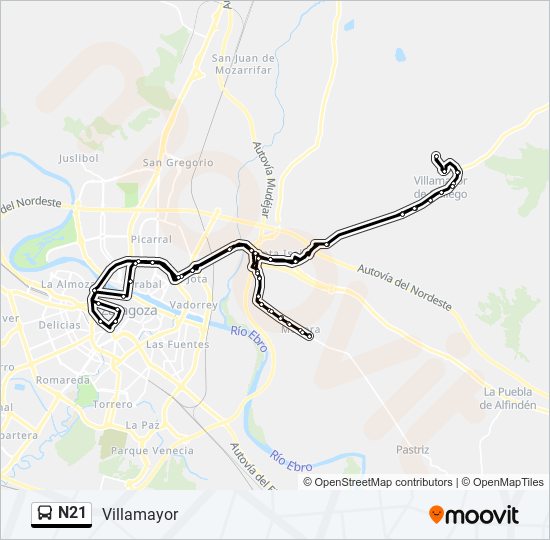 Mapa de N21 de autobús