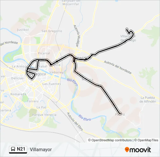 N21 Bus Line Map