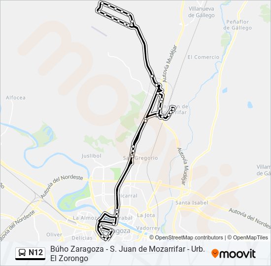 N12 bus Mapa de línia