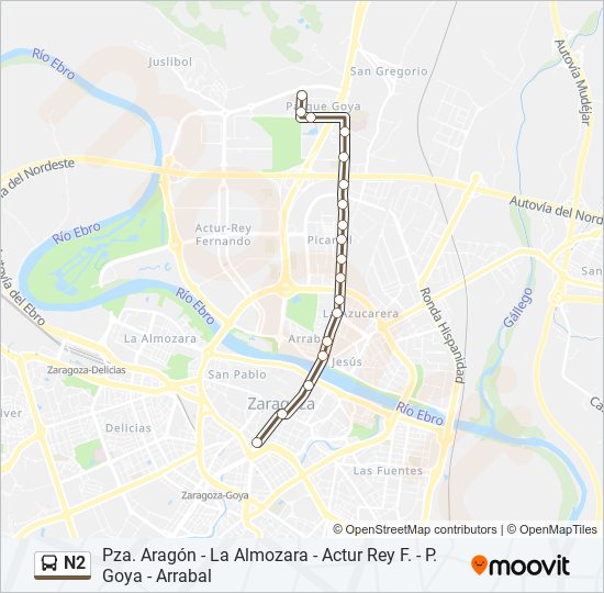 N2 bus Mapa de línia