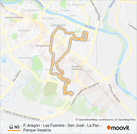 N5 bus Mapa de línia