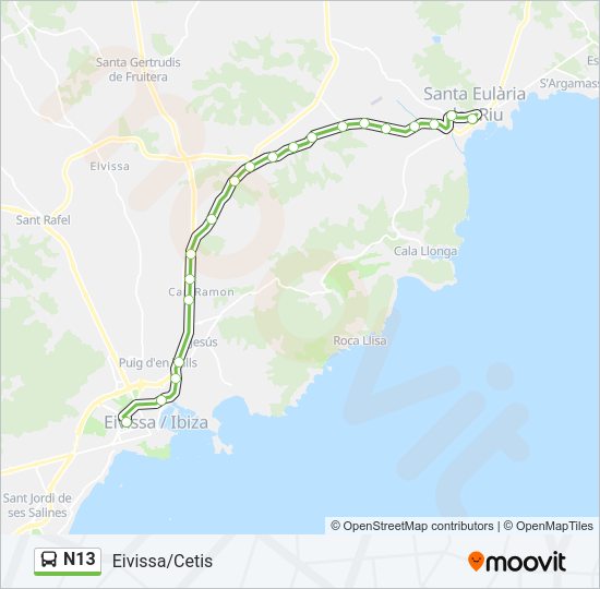 Mapa de N13 de autobús