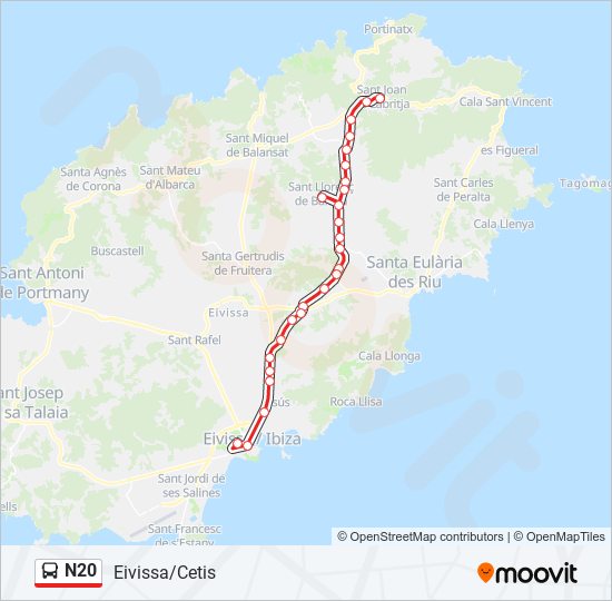 Mapa de N20 de autobús