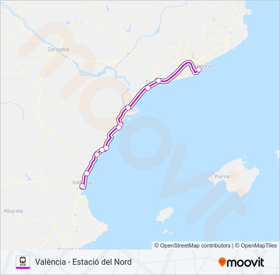 Mapa de INTERCITY de tren