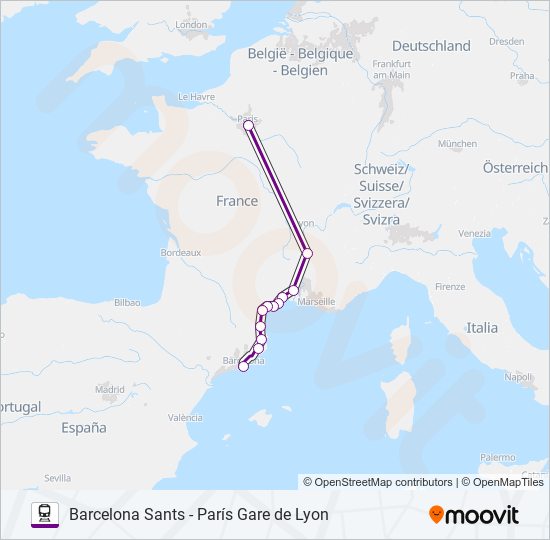 Mapa de TGV INOUI de tren