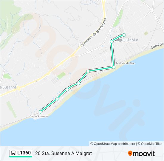 Mapa de L1360 de autobús