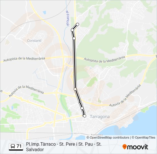 Mapa de 71 de autobús