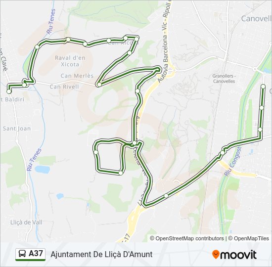 Mapa de A37 de autobús