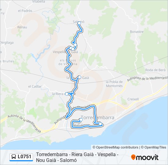 Mapa de L0751 de autobús