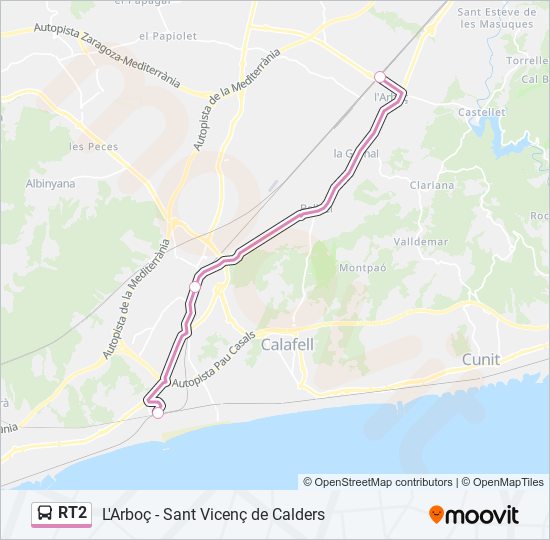 Mapa de RT2 de autobús