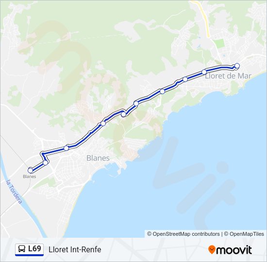 Mapa de L69 de autobús