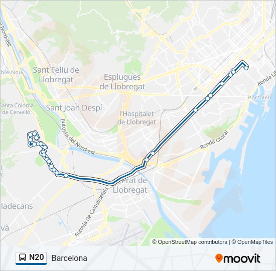 Mapa de N20 de autobús