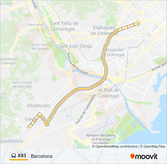 Mapa de X83 de autobús