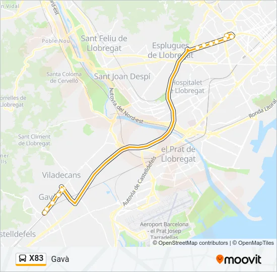 X83 bus Mapa de línia