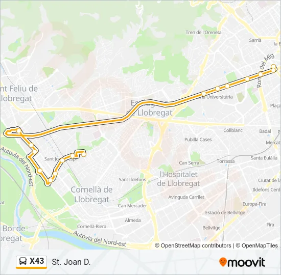 X43 Bus Line Map