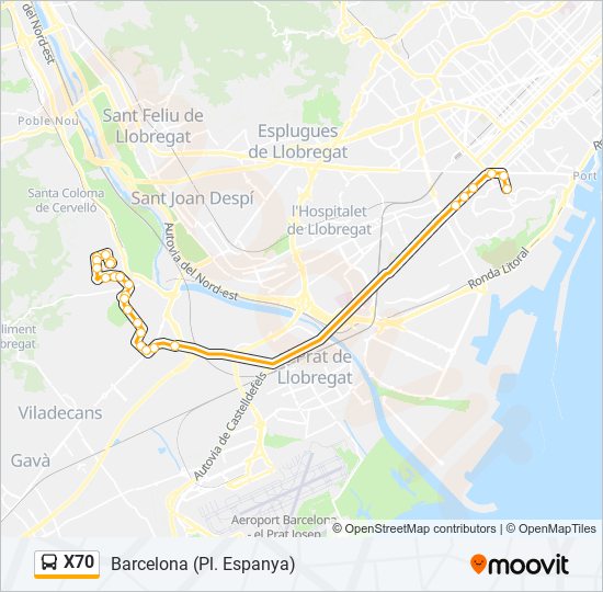 Mapa de X70 de autobús