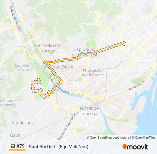 Mapa de X79 de autobús