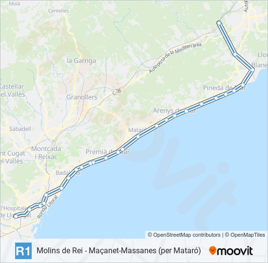 Mapa de R1 de tren