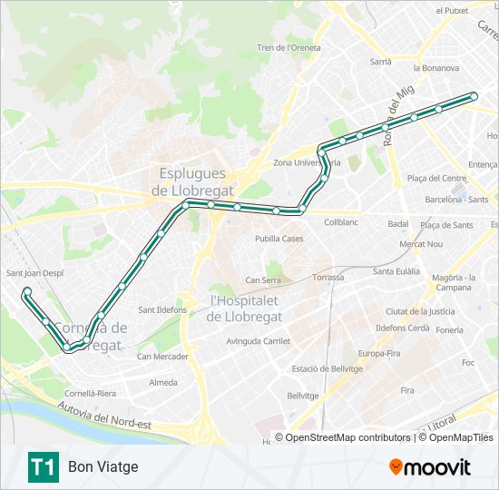 T1 Tramvia Line Map