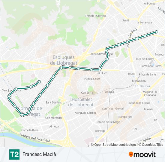 Mapa de T2 de tranvía