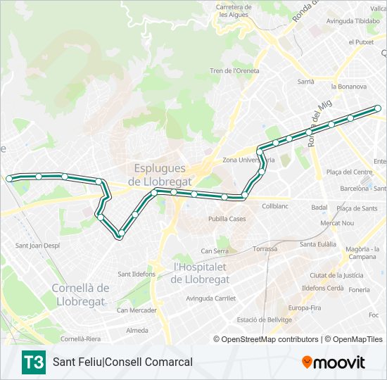 Mapa de T3 de tranvía