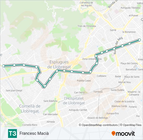 T3 tramvia Mapa de línia