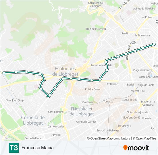 Mapa de T3 de tranvía