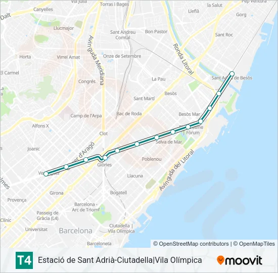 T4 Tramvia Line Map