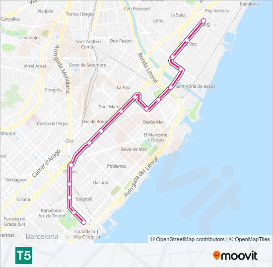T5 Tramvia Line Map