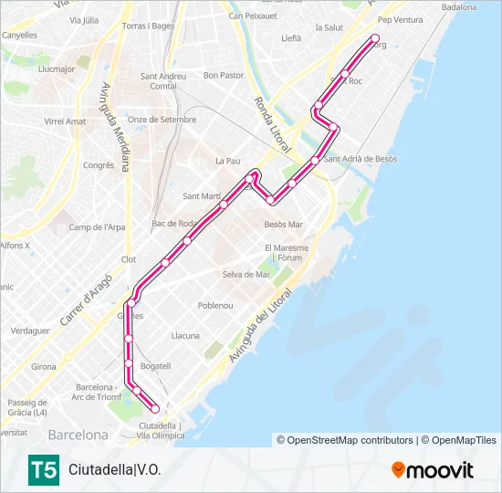 T5 Tramvia Line Map