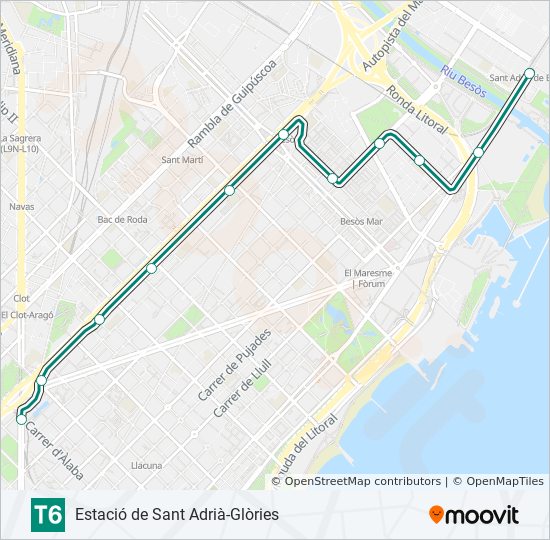 T6 tramvia Line Map