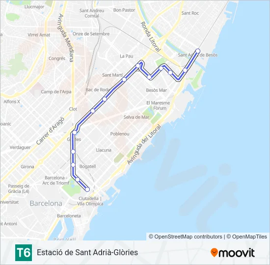 T6 Tramvia Line Map