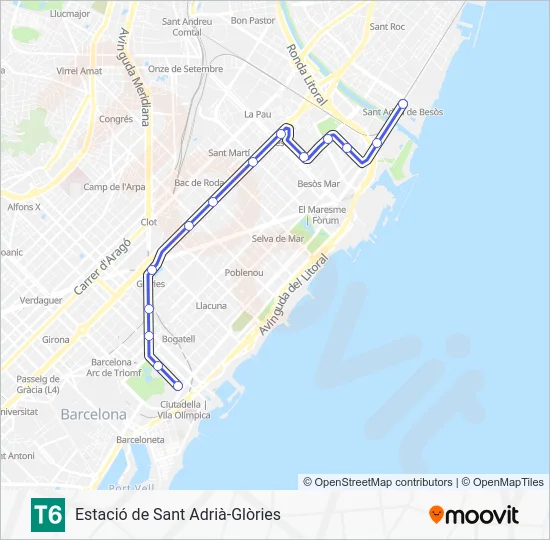 T6 Tramvia Line Map