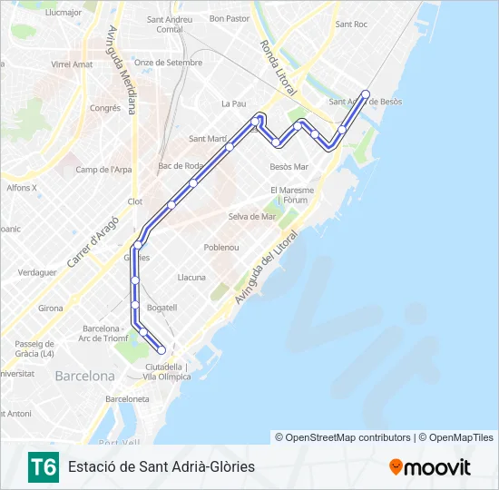 T6 Tramvia Line Map