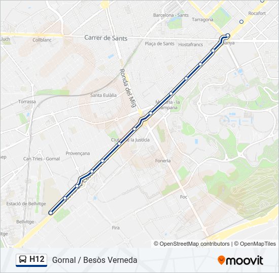 Mapa de H12 de autobús