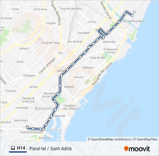 Mapa de H14 de autobús