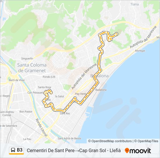 Mapa de B3 de autobús