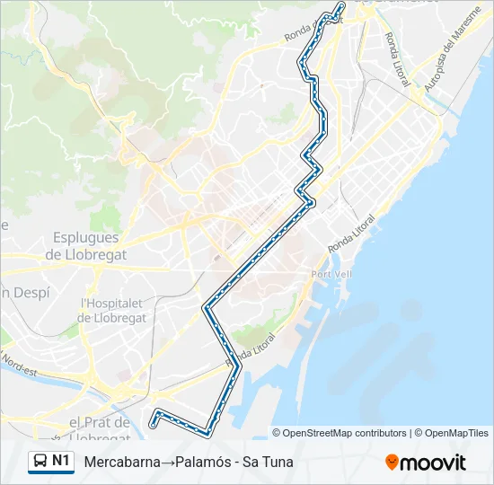 N1 Bus Line Map