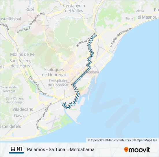 N1 Bus Line Map