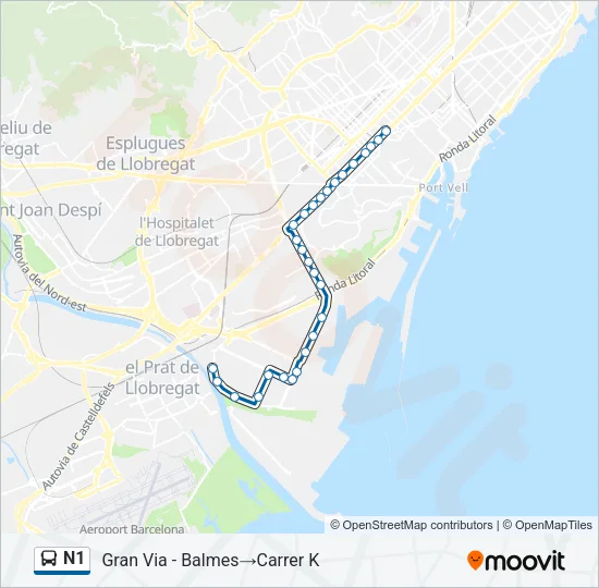N1 Bus Line Map