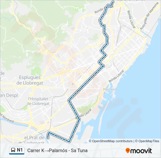 N1 bus Mapa de línia