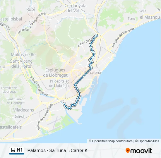 N1 Bus Line Map