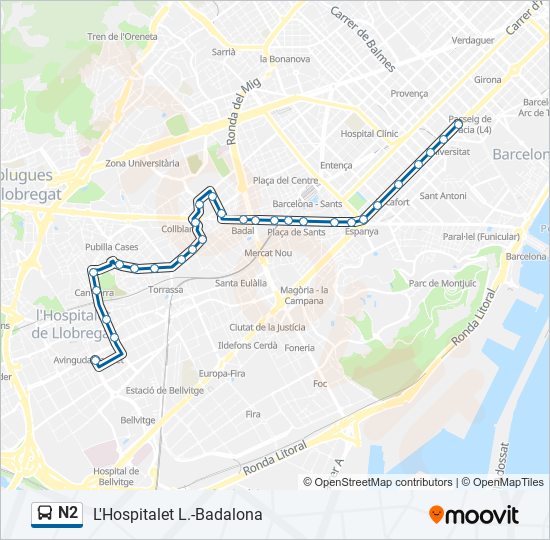 Mapa de N2 de autobús