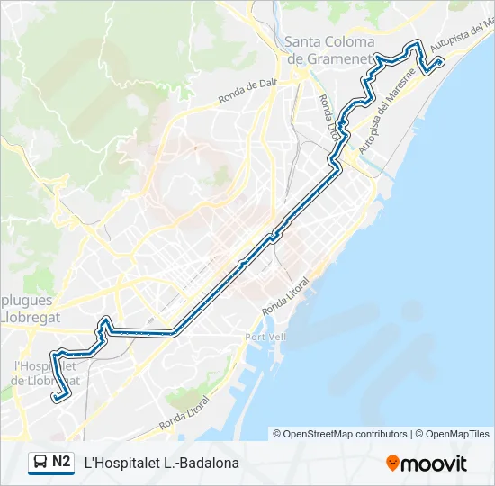 N2 Bus Line Map