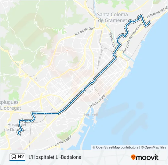 N2 Bus Line Map