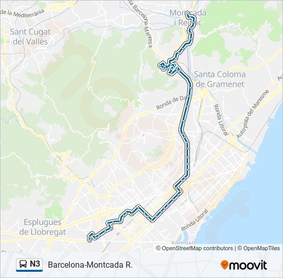 Mapa de N3 de autobús