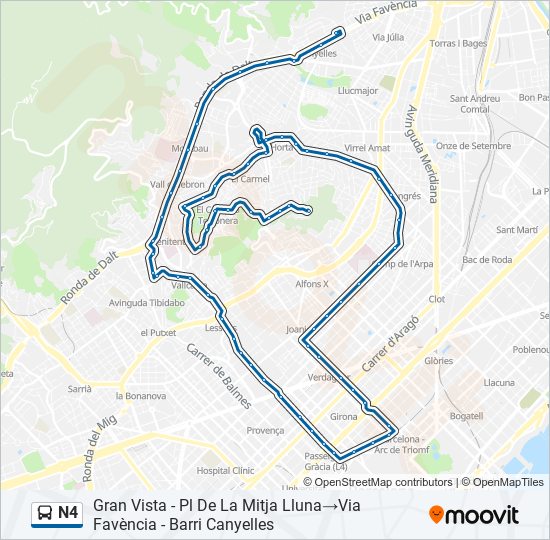 Mapa de N4 de autobús