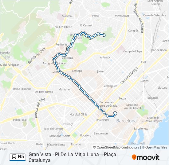 Mapa de N5 de autobús