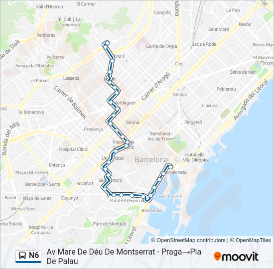 Mapa de N6 de autobús